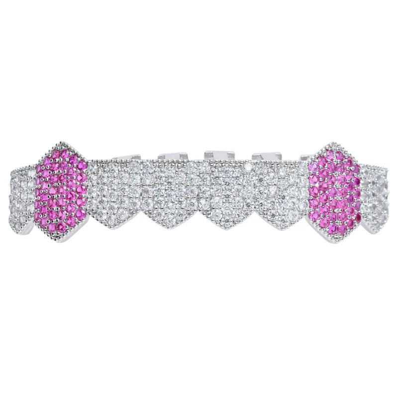 Hip Hop Fang Teeth Grillz Micro Pave Cubic Zircon Top Teeth Caps Mouth Grills