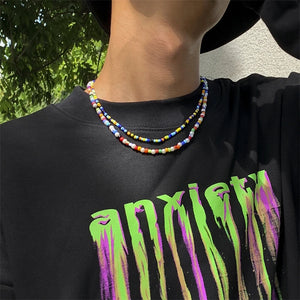 Colorful Rice Beads Beaded Necklace Boho Men Resin Necklace