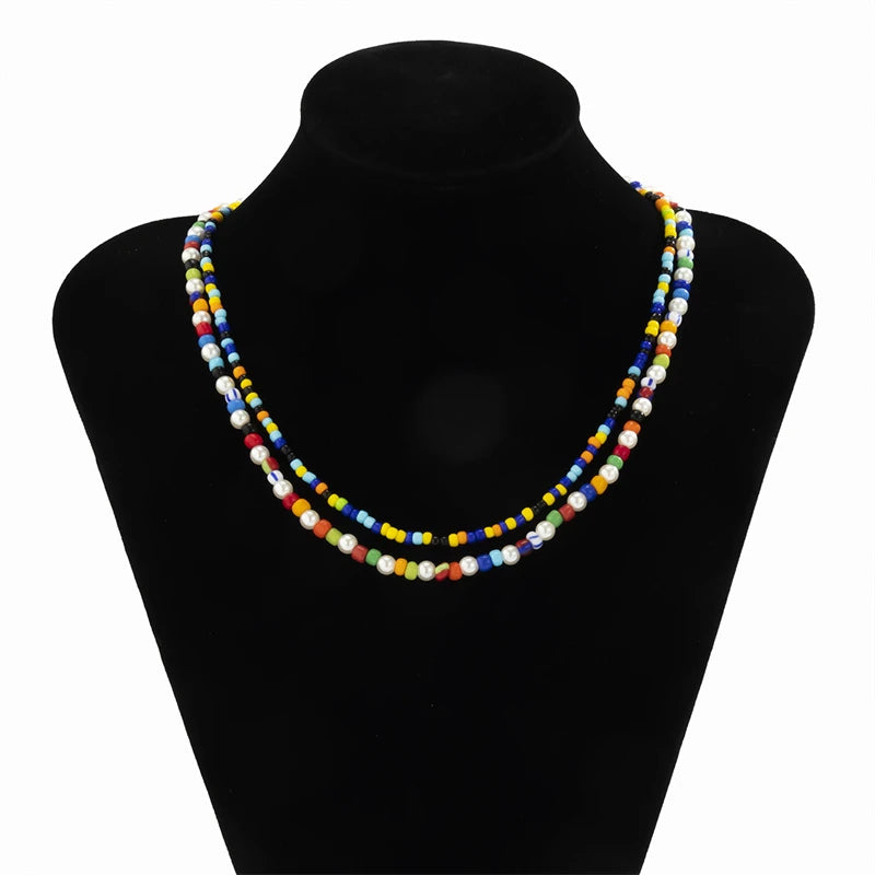 Colorful Rice Beads Beaded Necklace Boho Men Resin Necklace