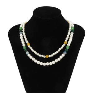 Hip Hop Tandem Mixed Pearl Necklace Men's Double Layer Pearl Necklace Gift