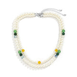 Hip Hop Tandem Mixed Pearl Necklace Men's Double Layer Pearl Necklace Gift