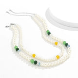 Hip Hop Tandem Mixed Pearl Necklace Men's Double Layer Pearl Necklace Gift