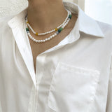 Hip Hop Tandem Mixed Pearl Necklace Men's Double Layer Pearl Necklace Gift