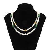 Hip Hop Tandem Mixed Pearl Necklace Men's Double Layer Pearl Necklace Gift