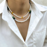 Hip Hop Tandem Mixed Pearl Necklace Men's Double Layer Pearl Necklace Gift