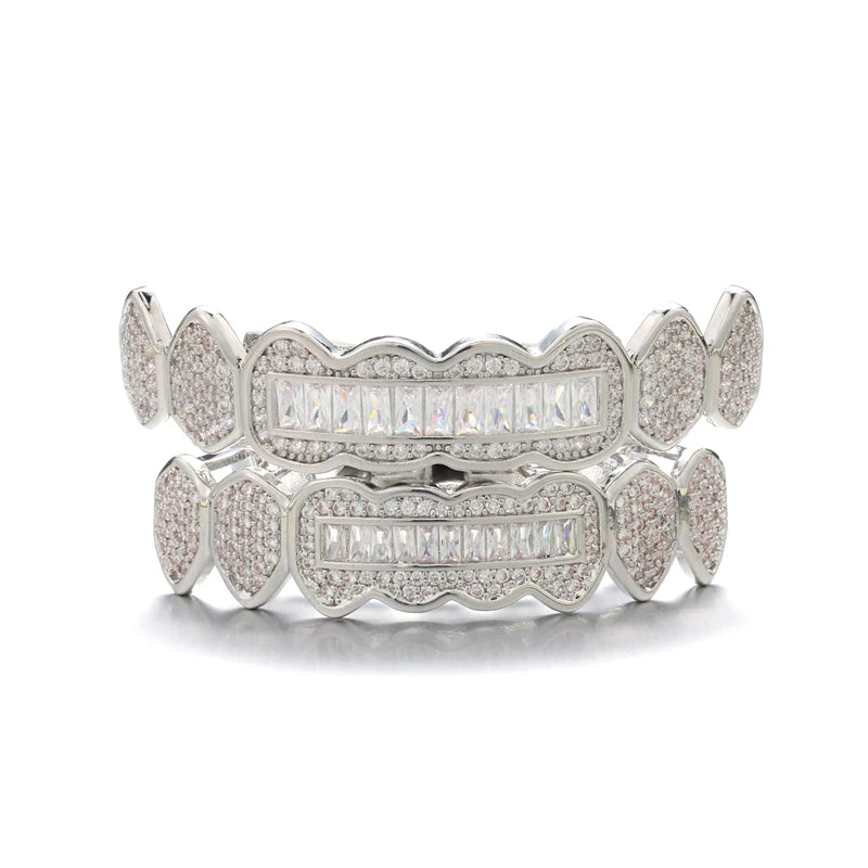 Hip Hop Iced Out CZ Baguette Stones Teeth Grillz Caps for Men Women