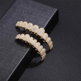 Hip Hop CZ Stones Teeth Grillz Caps Iced Out Micro Pave Top&Bottom Grills