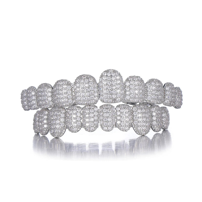 Hip Hop CZ Stones Teeth Grillz Caps Iced Out Micro Pave Top&Bottom Grills