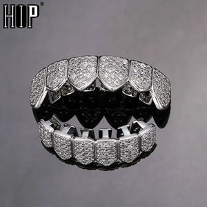 Hip Hop CZ Teeth Grillz Caps Bling Iced Out Micro Pave Grills Set