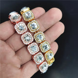 Hip Hop Crystal 13mm Square Tennis Chain Bracelet Bling Rhinestone Cuban Link