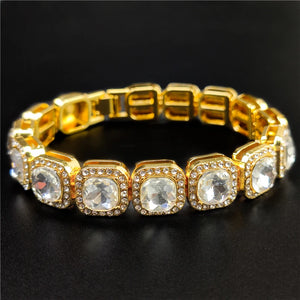 Hip Hop Crystal 13mm Square Tennis Chain Bracelet Bling Rhinestone Cuban Link