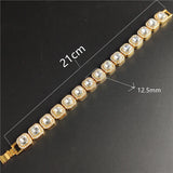 Hip Hop Crystal 13mm Square Tennis Chain Bracelet Bling Rhinestone Cuban Link