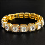 Hip Hop Crystal 13mm Square Tennis Chain Bracelet Bling Rhinestone Cuban Link