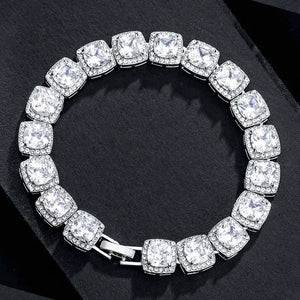 Hip Hop Crystal 13mm Square Tennis Chain Bracelet Bling Rhinestone Cuban Link