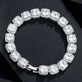 Hip Hop Crystal 13mm Square Tennis Chain Bracelet Bling Rhinestone Cuban Link