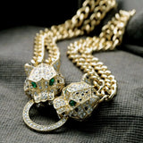 Hip Hop Leopard Head Pendant Choker Necklace with Cuban Chain