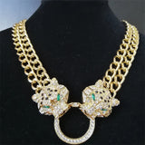 Hip Hop Leopard Head Pendant Choker Necklace with Cuban Chain