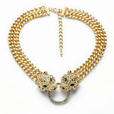 Hip Hop Leopard Head Pendant Choker Necklace with Cuban Chain