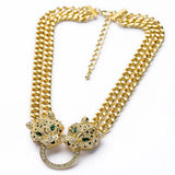 Hip Hop Leopard Head Pendant Choker Necklace with Cuban Chain