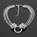 Hip Hop Leopard Head Pendant Choker Necklace with Cuban Chain