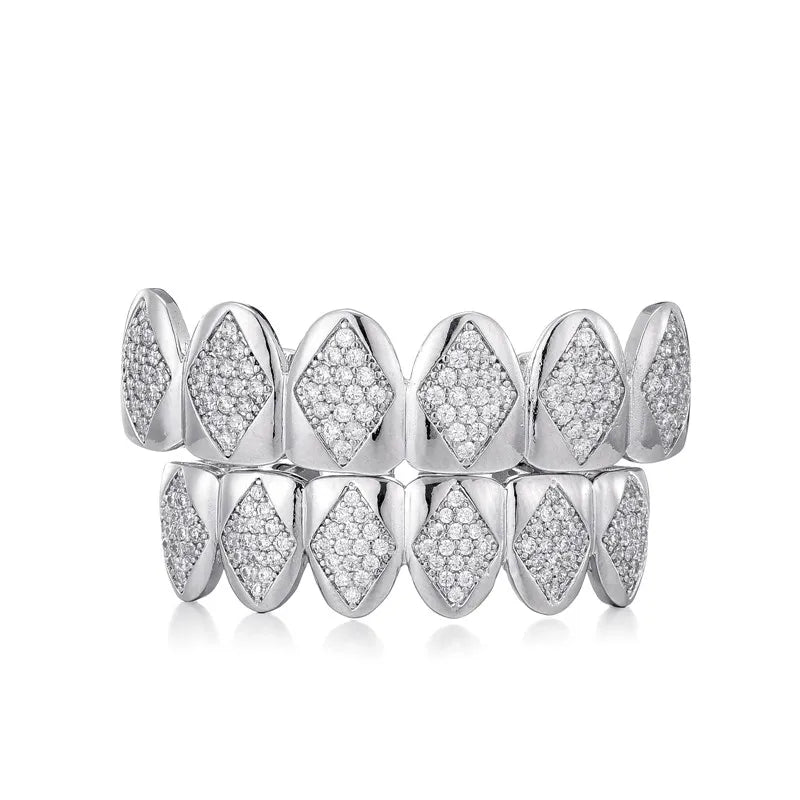 Iced Out CZ Teeth Grillz Caps Bling Micro Pave Grills Set