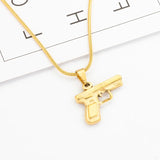 Hip Hop GUN Shape Pendant Necklace Silver Army Style Male Chain