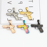 Hip Hop GUN Shape Pendant Necklace Silver Army Style Male Chain