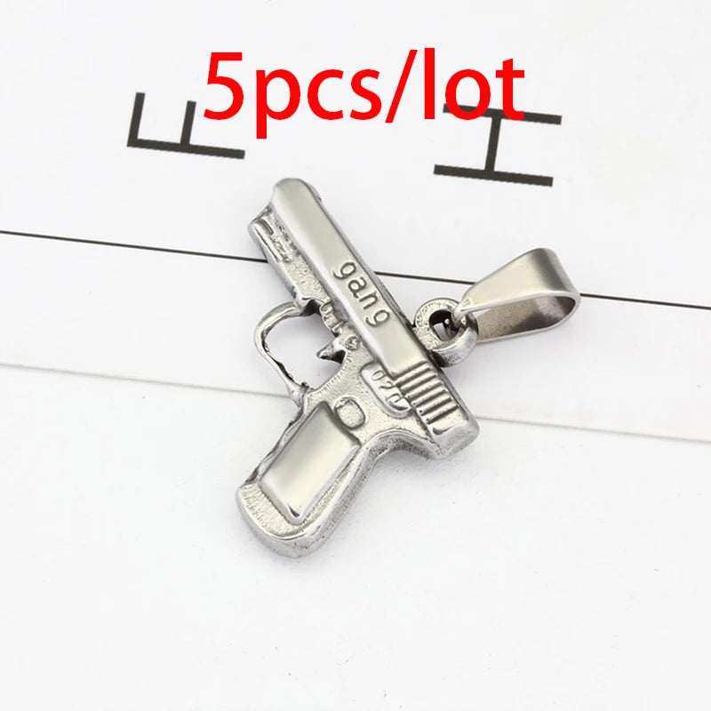 Hip Hop GUN Shape Pendant Necklace Silver Army Style Male Chain