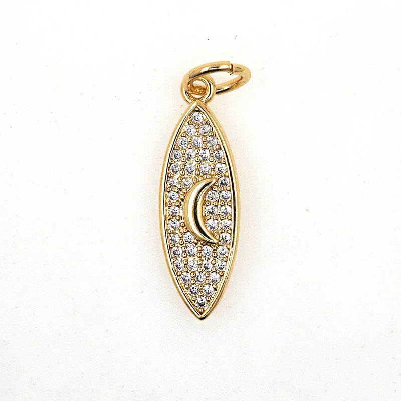 Hip Hop Geometric CZ Pendant Moon/Heart/Cross Charm Plated Zircon Jewelry