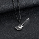 Hip Hop Silver Stainless Steel Guitar Pendant Necklace