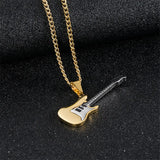 Hip Hop Silver Stainless Steel Guitar Pendant Necklace