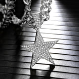 Hip Hop Five-Pointed Star Pendant Necklace Iced Out Rhinestone Charm Gift