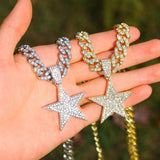 Hip Hop Five-Pointed Star Pendant Necklace Iced Out Rhinestone Charm Gift