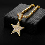 Hip Hop Pentagram Pendant Necklace Iced Out Rhinestone Chain Star Necklace