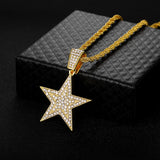 Hip Hop Pentagram Pendant Necklace Iced Out Rhinestone Chain Star Necklace