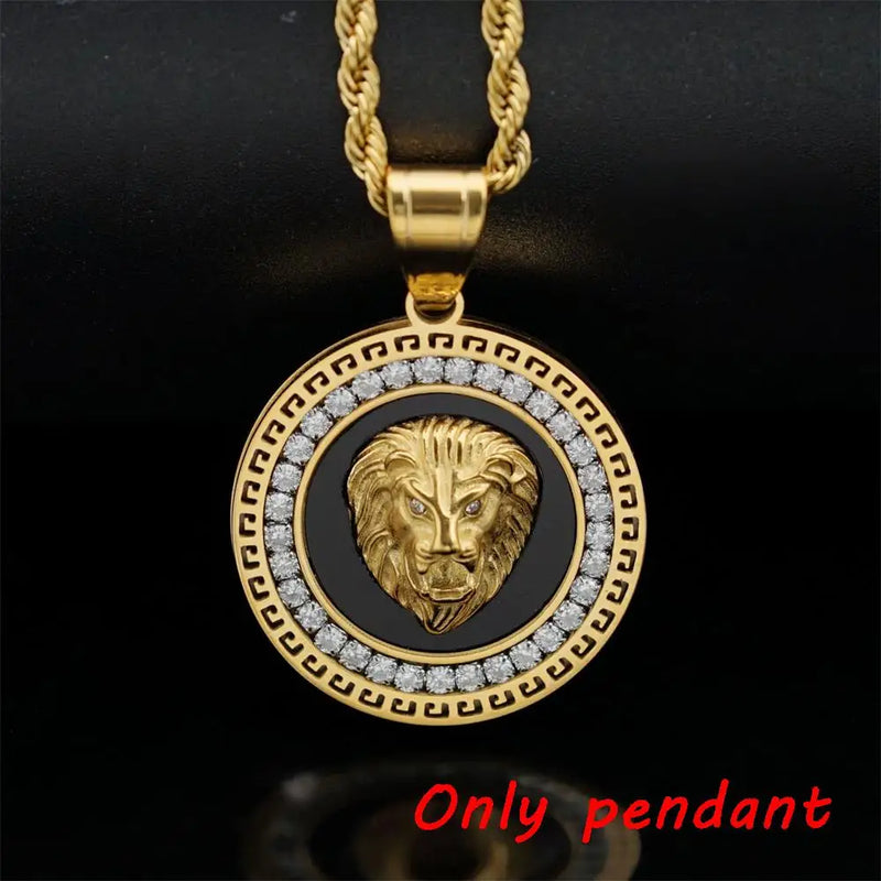 Hip Hop Iced Out Lion Head Pendant Necklace Charm For Men