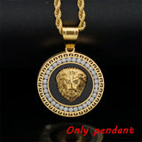 Hip Hop Iced Out Lion Head Pendant Necklace Charm For Men