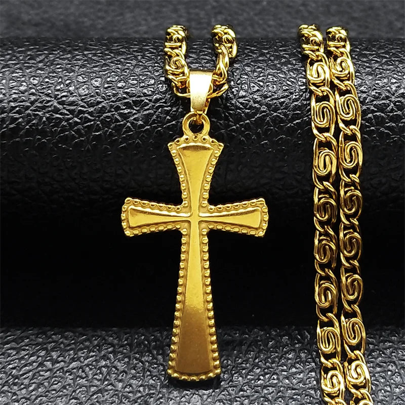 Hip Hop Plated Cross Necklace Stainless Steel Crucifix Pendant Punk Jewelry