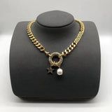 Hip Hop Plated Pearl Rhinestone Letter Necklace Women Jewelry