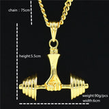 Hip Hop Golden Dumbbell Pendant Necklace European American Fitness Necklace