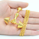Hip Hop Golden Dumbbell Pendant Necklace European American Fitness Necklace