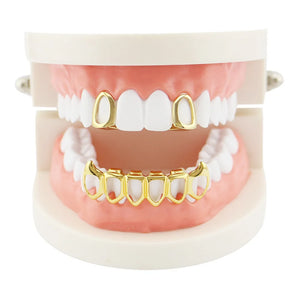 Yellow Plated Single Hollow Top Teeth Grillz Caps Tooth Grills & Classic Bottom