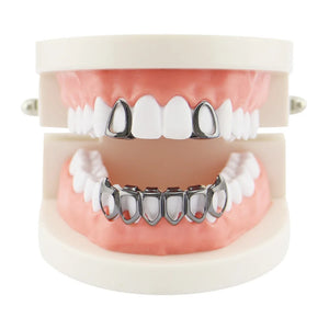 Yellow Plated Single Hollow Top Teeth Grillz Caps Tooth Grills & Classic Bottom