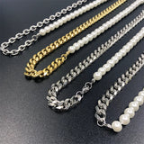 Hip Hop Half Pearl Half Cuban Chain Necklace