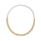 Hip Hop Half Pearl Half Cuban Chain Necklace