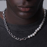 Hip Hop Half Pearl Half Cuban Chain Necklace