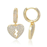 Hip Hop Ice Out Broken Heart Dangle Earrings Silver Cubic Zircon Huggie Earrings