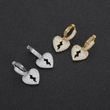 Hip Hop Ice Out Broken Heart Dangle Earrings Silver Cubic Zircon Huggie Earrings