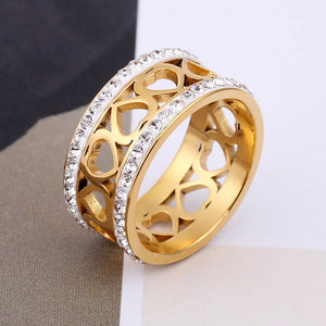 Hip Hop Bling CZ Heart Ring Women Steel Engagement Jewelry