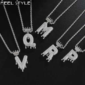 Hip Hop Iced Out Bling A-Z Drip Zircon Letters Necklaces For Men